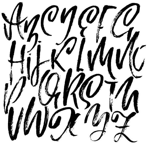 手绘干刷字体。现代刷刻字。摇滚风格的字母。矢量插图。素材图片