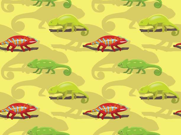 含蓄的变色龙卡通无缝墙纸图片下载