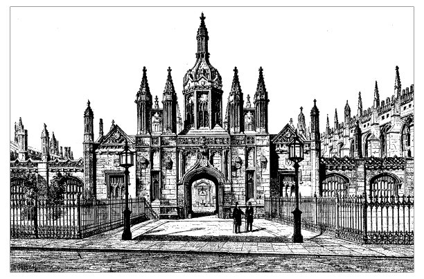 英格兰，苏格兰和爱尔兰的古董插图:国王学院，剑桥图片下载