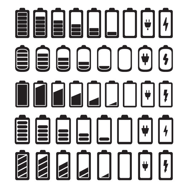 电池图标集。向量。素材图片