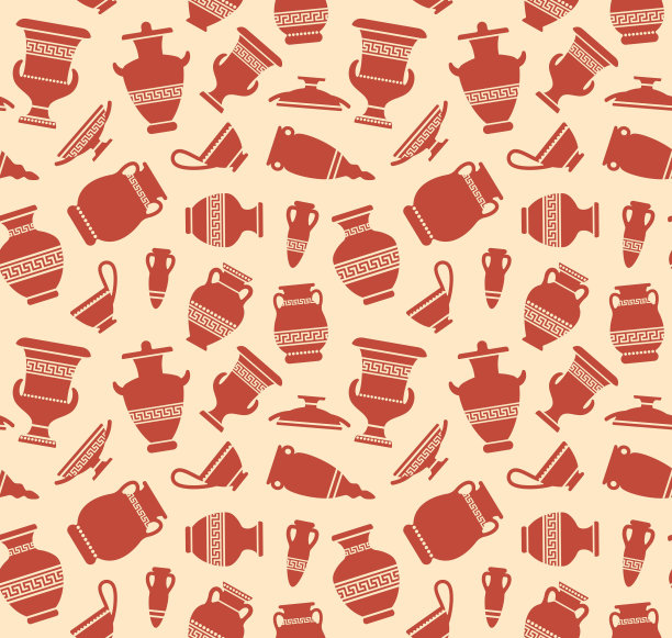 无缝背景与古董花瓶和双耳罐图片下载