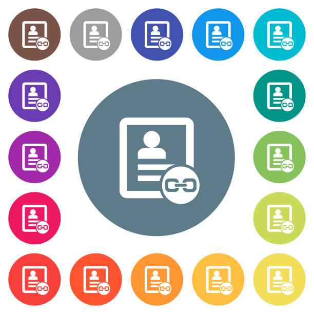 在圆形背景上链接接触平面白色图标图片下载