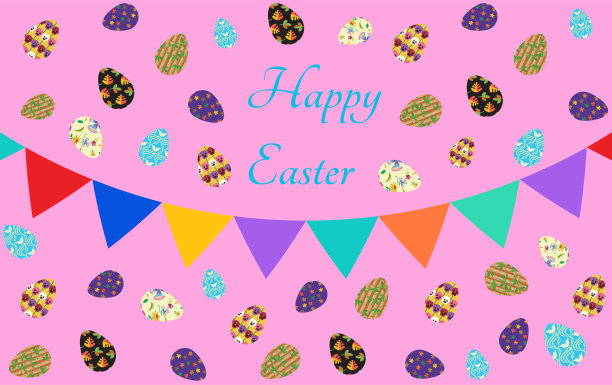 复活节快乐。一套色彩缤纷、质感各异的复活节彩蛋，用于装饰春节。图片下载