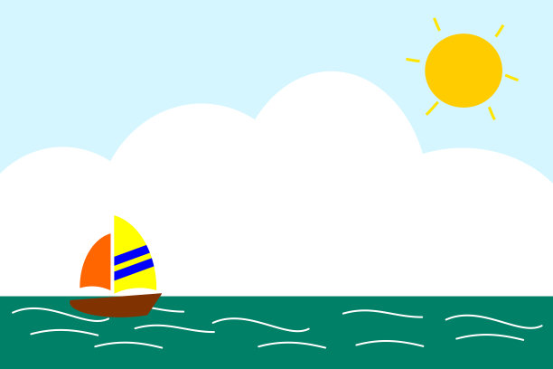 插图矢量海景和帆在阳光明媚的日子。海和夏天的概念。图片与复制空间。图片下载