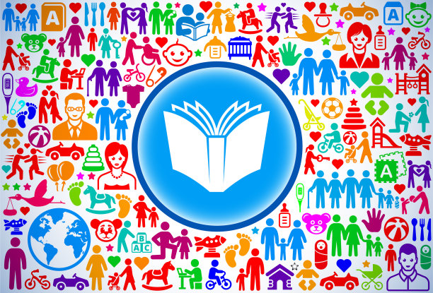 打开书家庭和父母矢量图标模式图片下载