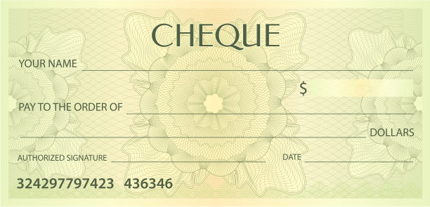 支票(支票)，支票簿模板。断头台图案与水印，螺旋线图片下载