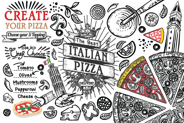 意大利食材如披萨涂鸦图片下载