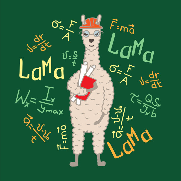 可爱的手绘插图，一个喇嘛工程师在施工头盔和图纸。图片下载