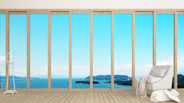 度假酒店海景生活区室内设计3D渲染图片下载