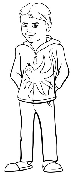 小男孩人物卡通着色页图片下载