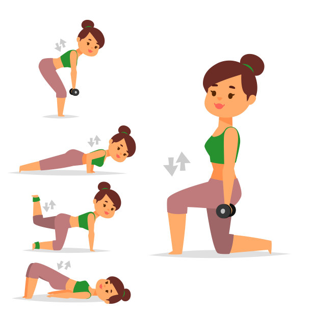 女性家庭健身矢量家庭健身品质训练教练健康生活和饮食概念说明图片下载