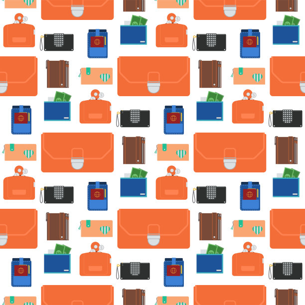 钱包钱包以金钱无缝模式背景购物购买商业金融支付包及配饰时尚现金财富矢量插画图片下载