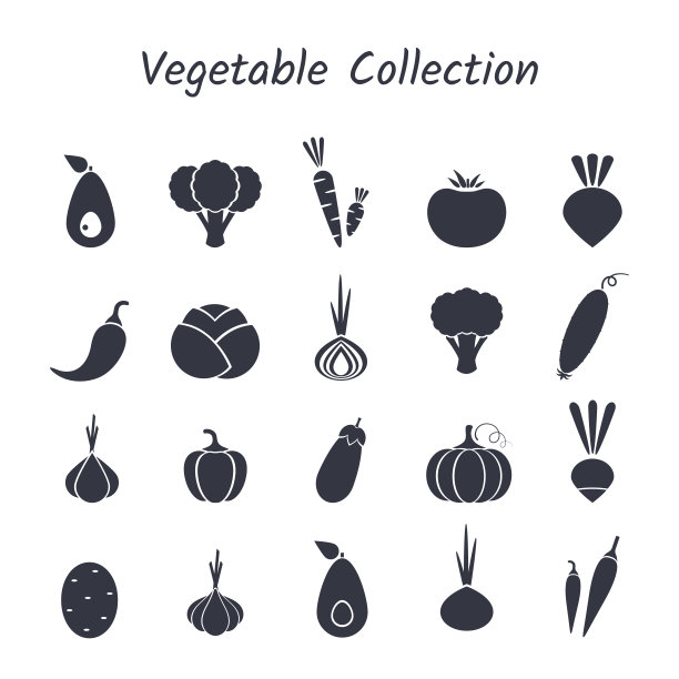 黑色剪影孤立蔬菜图标集图片下载