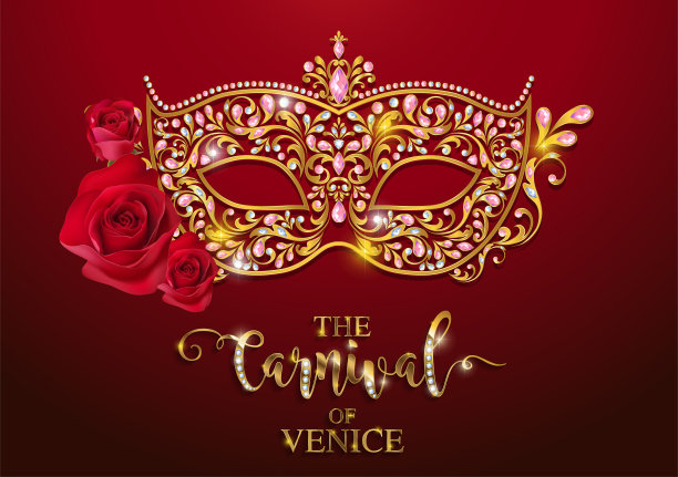 狂欢节金色面具图案和水晶纸颜色。图片下载