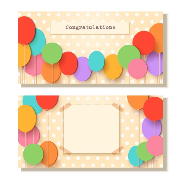 贺卡模板。飞纸剪气球。向量贴花插图。平面节日气球装饰设计庆祝传单，派对横幅，卡片，礼物图片下载