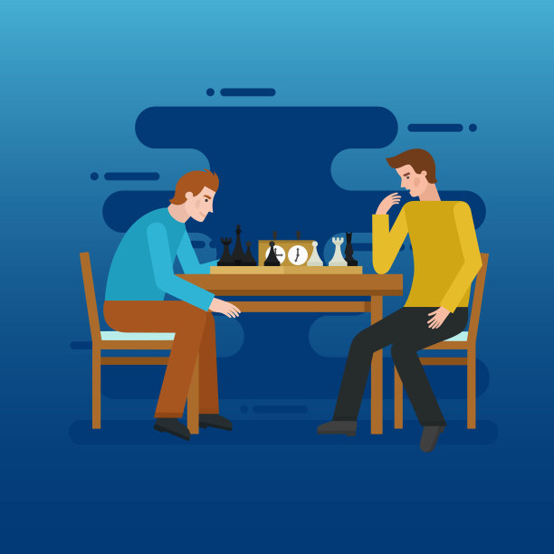 两名年轻男子下棋 - 扁平风格矢量图，适用于banner、App和网页素材图片