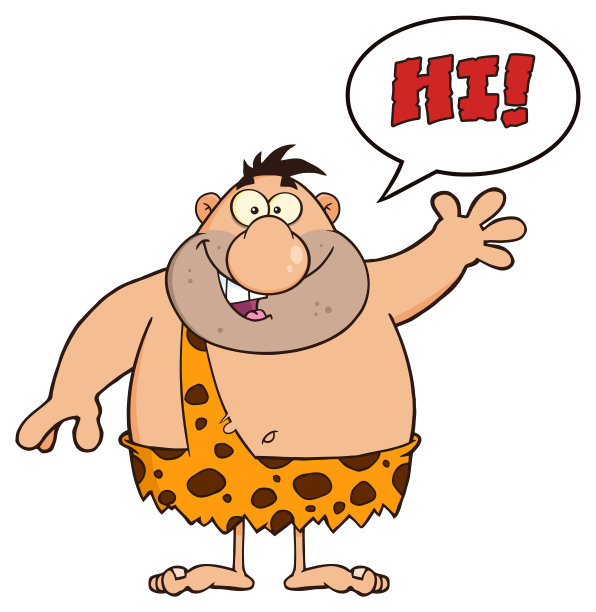 滑稽的山顶洞人卡通人物挥舞着语音泡泡图片下载