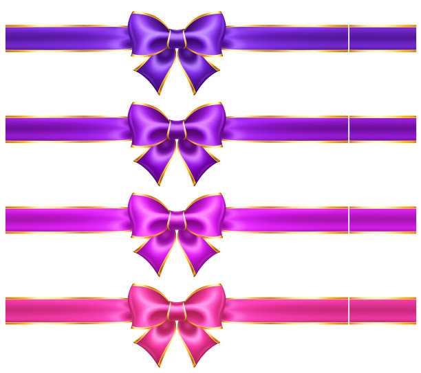 丝绸紫外光和粉红色蝴蝶结与金色的边界和丝带图片下载