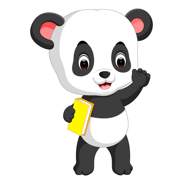 可爱的熊猫拿着铅笔和书图片下载