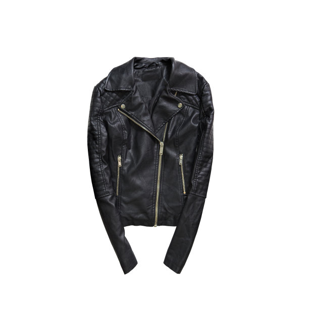 黑色的皮夹克。时尚的概念。孤立。白色背景图片下载