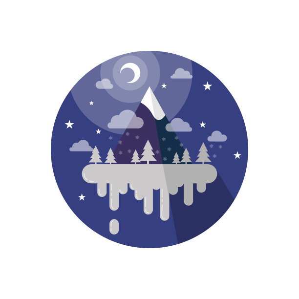 一架飞机在冬季岛夜间飞行的卡通插图图片下载