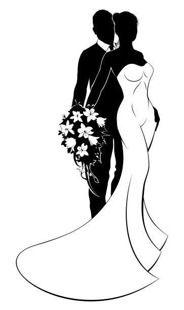 新娘和新郎花束婚礼剪影图片下载