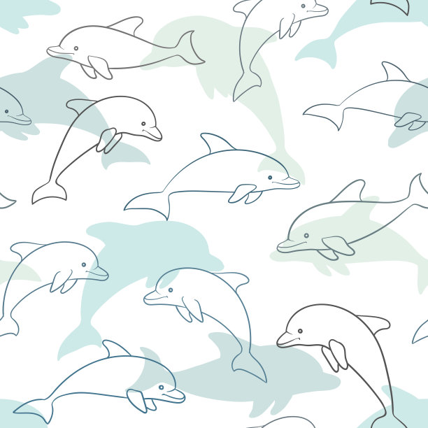 白色海豚无缝模式。设计节日贺卡和邀请婴儿沐浴，生日，童装，暑假，海滩派对，拖网和假期素材图片