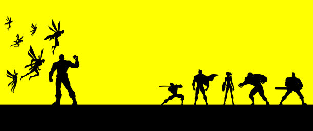 向量超级英雄团队与怪物剪影军队作战图片下载