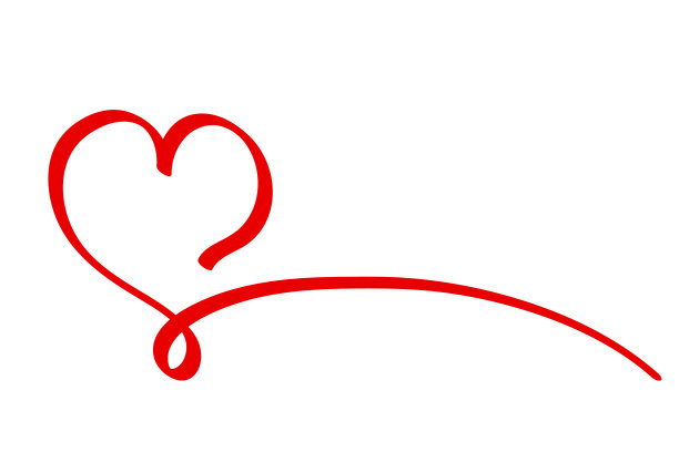 书法红丝带心白色背景，矢量股票插图素材图片