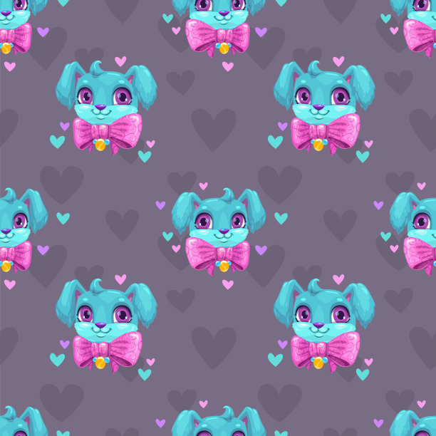 无缝图案和可爱的蓝色小狗的脸图片下载