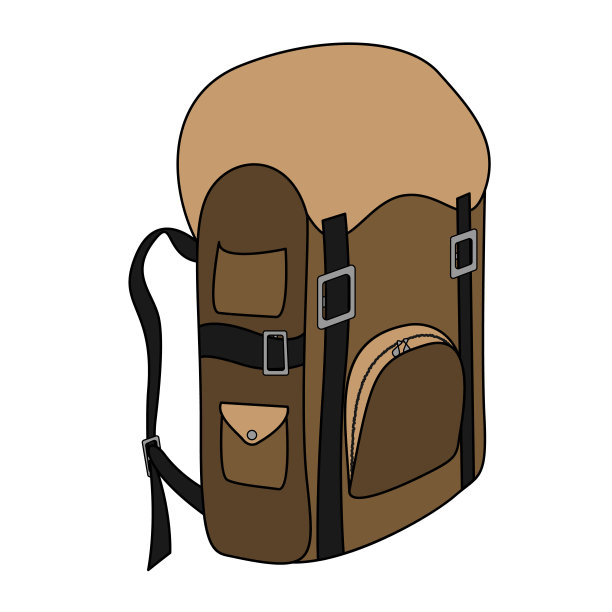 棕色背包轮廓矢量插图图标。图片下载
