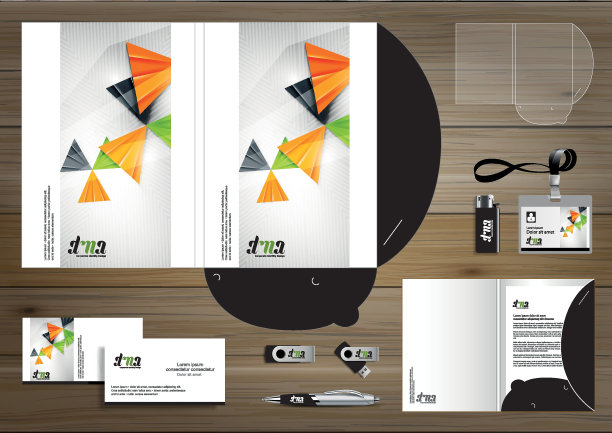 为数字技术公司设计文件夹模板。文具元素，人们社区朋友展示设计用于商业或工作推广，蓝色，红色，图片下载