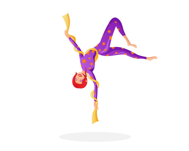 可爱灵活的女体操马戏团卡通人物插图图片下载