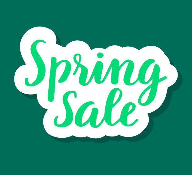 春季销售可爱的书法手绘绿色字母在白色的背景。价格标签。完美的销售横幅，海报，印刷等。图片下载