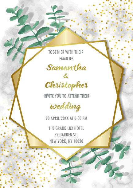 婚礼迷人的邀请与桉树图片下载