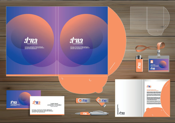 为数字技术公司设计文件夹模板。文具元素，人们社区朋友展示设计用于商业或工作推广，蓝色，红色，图片下载