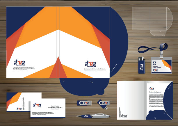 为数字技术公司设计文件夹模板。文具元素，人们社区朋友展示设计用于商业或工作推广，蓝色，红色，图片下载