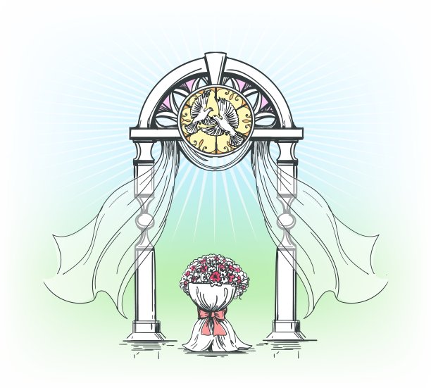彩色婚礼拱门与玫瑰花图片下载