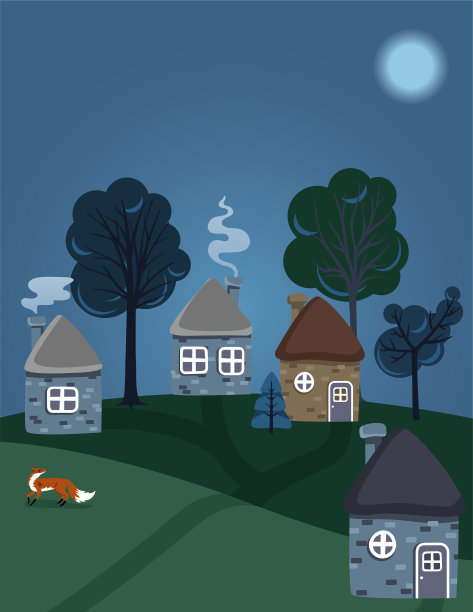 晚上山上可爱的房子图片下载