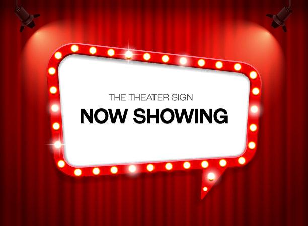 剧院标志或电影院标志上的窗帘聚光灯，框架，边框图片下载