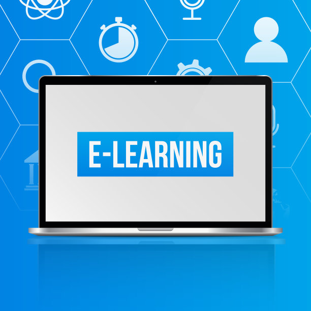 电子学习概念-笔记本电脑与数字图标的背景。矢量图图片下载