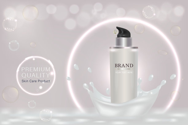 白色化妆品容器与广告背景准备使用，液体喷溅皮肤护理广告图片下载