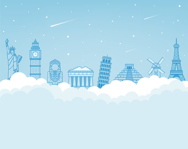 旅游作文与著名的世界地标。旅行和旅游。向量图片下载