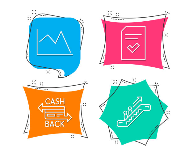 检查文件，回现卡和线图表图标。自动扶梯的迹象。图片下载