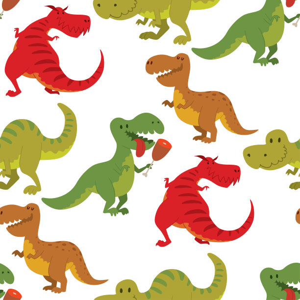 恐龙矢量恐龙动物霸王龙危险生物强迫野生侏罗纪捕食者史前灭绝无缝模式背景插图图片下载
