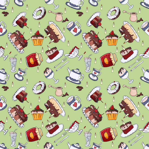 糖果糖果无缝图案插图，绿色背景图片下载