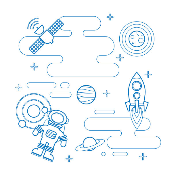 矢量线空间插图:行星，宇宙飞船，卫星，宇航员图片下载