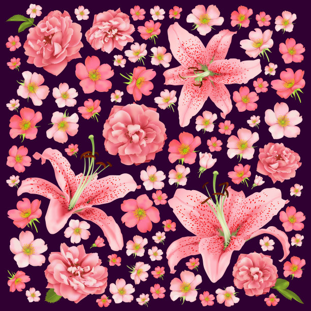 玫瑰和百合的婚礼请柬。向量的名片。素材图片