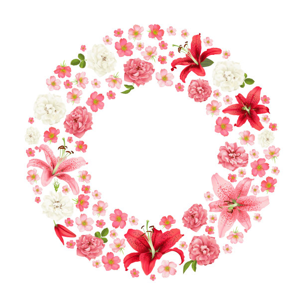 玫瑰百合婚礼邀请函矢量卡片素材图片