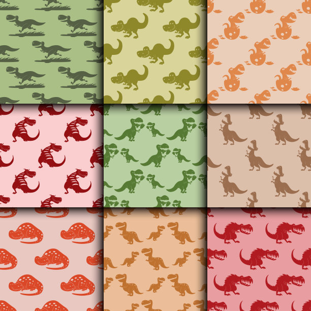 恐龙矢量恐龙动物霸王龙危险生物强迫野生侏罗纪捕食者史前灭绝无缝模式背景插图图片下载